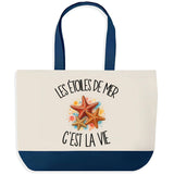 Grand Sac Cabas Fond Bleu Les étoiles de mer c'est la vie