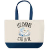Grand Sac Cabas Fond Bleu Les cygnes c'est la vie