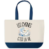 Grand Sac Cabas Fond Bleu Les cygnes c'est la vie