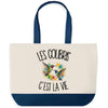 Grand Sac Cabas Fond Bleu Les colibris c'est la vie