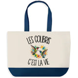 Grand Sac Cabas Fond Bleu Les colibris c'est la vie