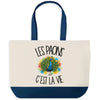 Grand Sac Cabas Fond Bleu Les paons c'est la vie