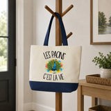 Grand Sac Cabas Fond Bleu Les paons c'est la vie