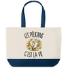 Grand Sac Cabas Fond Bleu Les pélicans c'est la vie