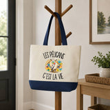 Grand Sac Cabas Fond Bleu Les pélicans c'est la vie