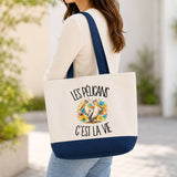 Grand Sac Cabas Fond Bleu Les pélicans c'est la vie
