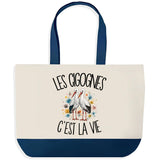 Grand Sac Cabas Fond Bleu Les cigognes c'est la vie