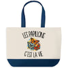 Grand Sac Cabas Fond Bleu Les papillons c'est la vie