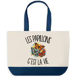 Grand Sac Cabas Fond Bleu Les papillons c'est la vie