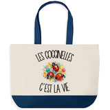 Grand Sac Cabas Fond Bleu Les coccinelles c'est la vie