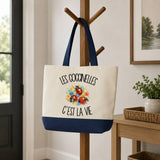 Grand Sac Cabas Fond Bleu Les coccinelles c'est la vie