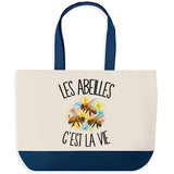 Grand Sac Cabas Fond Bleu Les abeilles c'est la vie