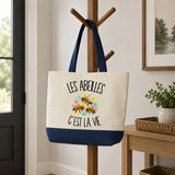 Grand Sac Cabas Fond Bleu Les abeilles c'est la vie