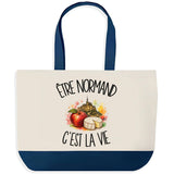 Grand Sac Cabas Fond Bleu Être normand c'est la vie