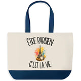 Grand Sac Cabas Fond Bleu Être parisien c'est la vie