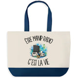 Grand Sac Cabas Fond Bleu Être manip radio c'est la vie