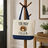 Grand Sac Cabas Fond Bleu Être instit c'est la vie