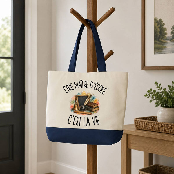 Grand Sac Cabas Fond Bleu Être maître d'école c'est la vie