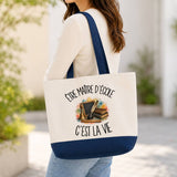 Grand Sac Cabas Fond Bleu Être maître d'école c'est la vie