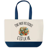 Grand Sac Cabas Fond Bleu Être prof des écoles c'est la vie