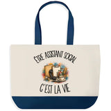 Grand Sac Cabas Fond Bleu Être assistant social c'est la vie