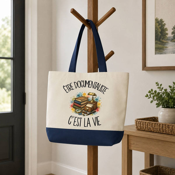 Grand Sac Cabas Fond Bleu Être documentaliste c'est la vie