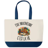 Grand Sac Cabas Fond Bleu Être bibliothécaire c'est la vie