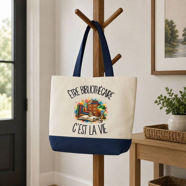 Grand Sac Cabas Fond Bleu Être bibliothécaire c'est la vie