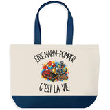 Grand Sac Cabas Fond Bleu Être marin-pompier c'est la vie