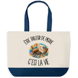 Grand Sac Cabas Fond Bleu Être tailleur de pierre c'est la vie