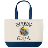 Grand Sac Cabas Fond Bleu Être horloger c'est la vie