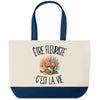 Grand Sac Cabas Fond Bleu Être fleuriste c'est la vie