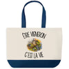 Grand Sac Cabas Fond Bleu Être vigneron c'est la vie