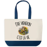 Grand Sac Cabas Fond Bleu Être vigneron c'est la vie