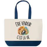 Grand Sac Cabas Fond Bleu Être vendeur c'est la vie