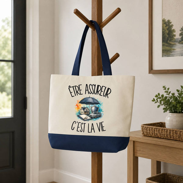 Grand Sac Cabas Fond Bleu Être assureur c'est la vie