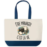 Grand Sac Cabas Fond Bleu Être manager c'est la vie