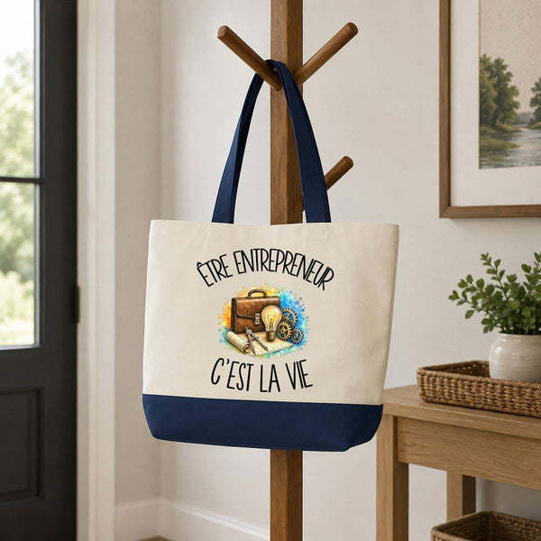 Grand Sac Cabas Fond Bleu Être entrepreneur c'est la vie