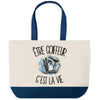 Grand Sac Cabas Fond Bleu Être coiffeur c'est la vie