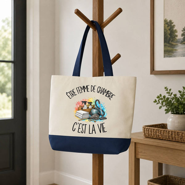 Grand Sac Cabas Fond Bleu Être femme de chambre c'est la vie