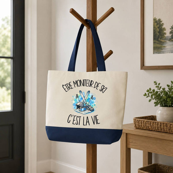 Grand Sac Cabas Fond Bleu Être moniteur de ski c'est la vie