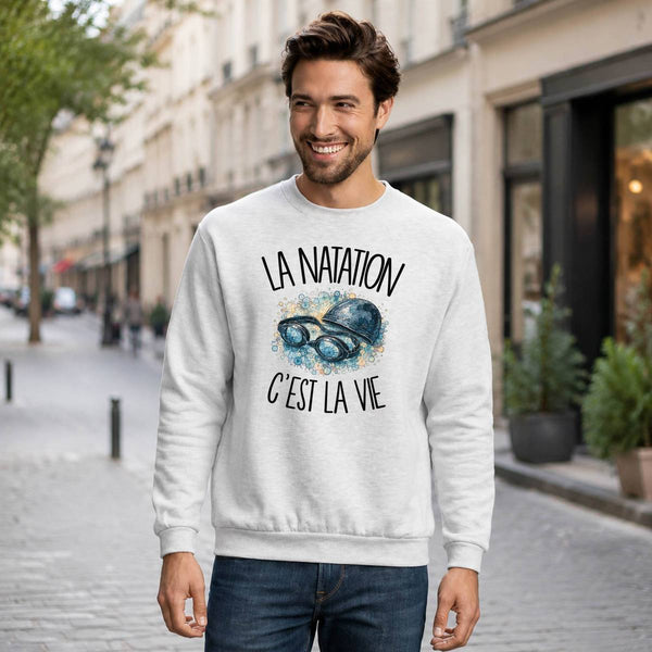 Sweat Gris Chiné La natation c'est la vie