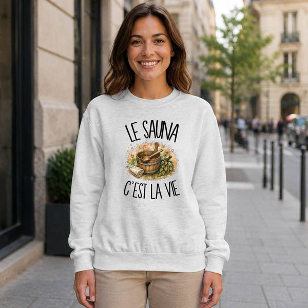 Sweat Gris Chiné Le sauna c'est la vie