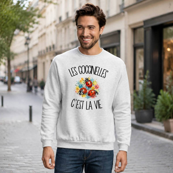 Sweat Gris Chiné Les coccinelles c'est la vie
