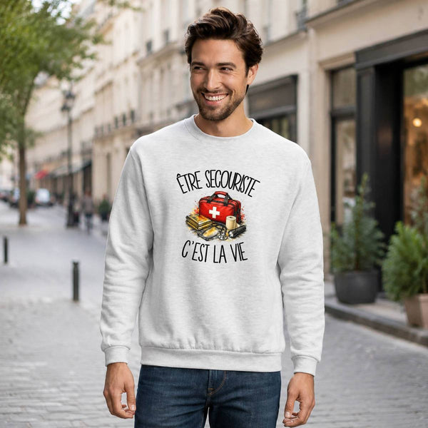 Sweat Gris Chiné Être secouriste c'est la vie