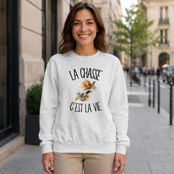Sweat Gris Chiné La chasse c'est la vie
