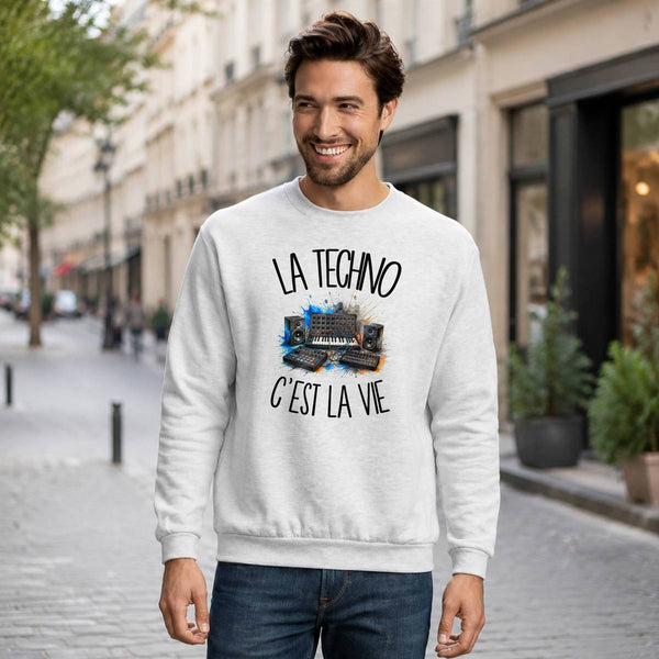 Sweat Gris Chiné La techno c'est la vie