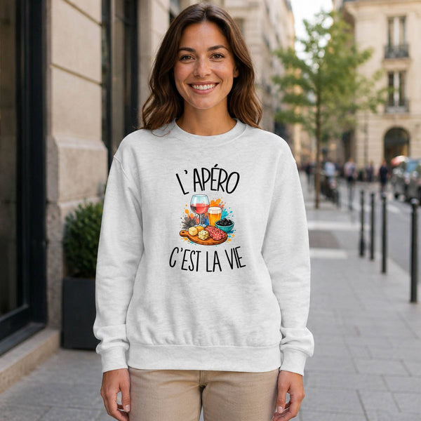 Sweat Gris Chiné L'apéro c'est la vie