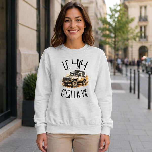 Sweat Gris Chiné Le 4x4 c'est la vie