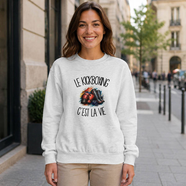 Sweat Gris Chiné Le kickboxing c'est la vie